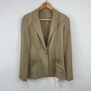 Majestic Filatures Stretch Linen One-Button Blazer Taupe Beige Sz 1 = XS